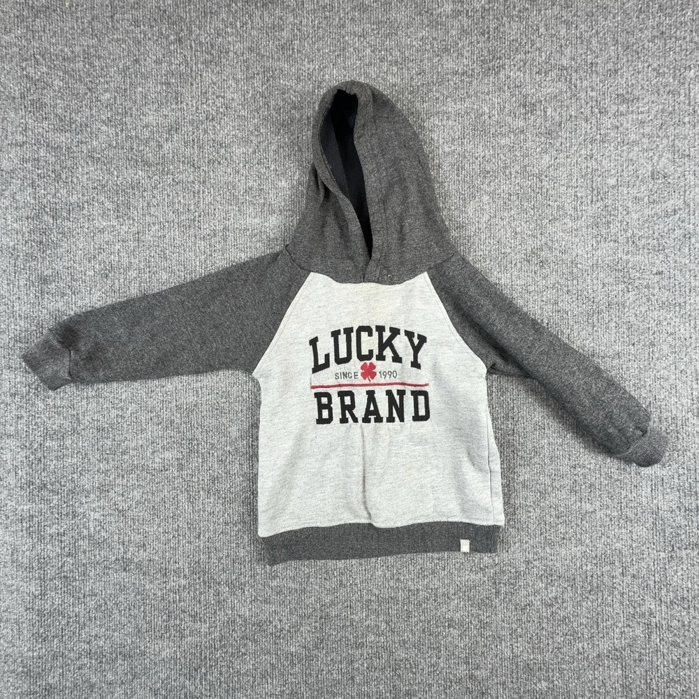 Lucky‎ Brand Hoodie Sweatshirt Unisex Kids 4 Gray Fleece Pullover Logo Graphic